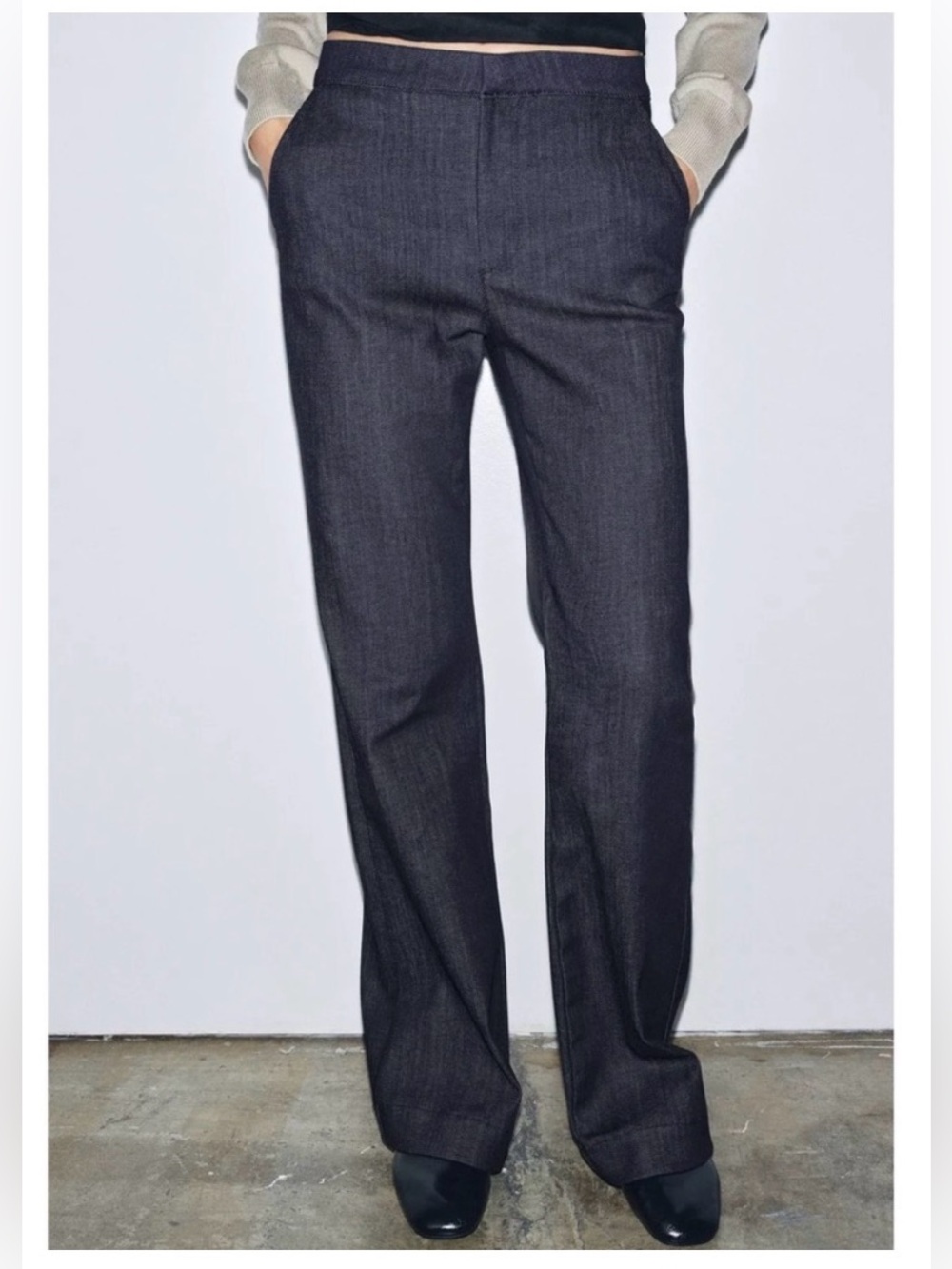 Zara Navy Wide-Leg/Boot-Cut Trousers